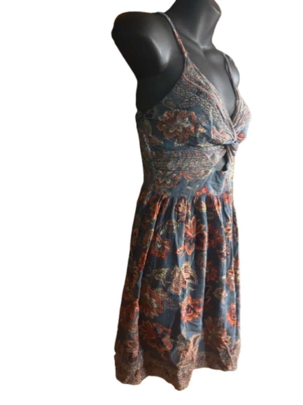 Angie Floral Twist Front Dress bohemian rust floral bodice twisted keyhole smal - Picture 3 of 11
